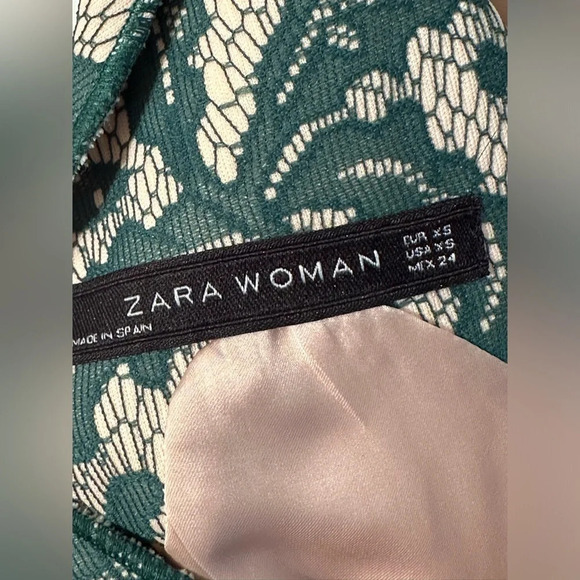 ZARA XS Green Lace Tulip Dress Sleeveless Backless Lined Fit Flare Sheath Boho - Picture 12 of 13